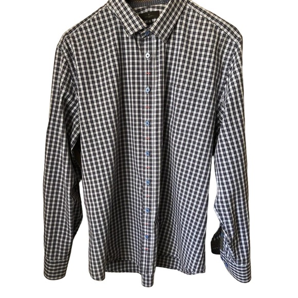 Jeff Banks Mens Blue Plaid Long-Sleeve Reverse Cuff Button-Down Shirt Size - XXL - Picture 1 of 7